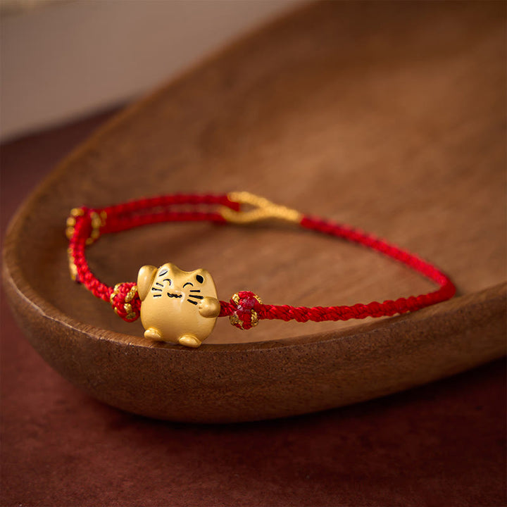 Buddha Stones Pulsera de energía protectora con forma de gato de la suerte de cobre y cuerda roja - Rojo (circunferencia de la muñeca: 14-18 cm) - image 9