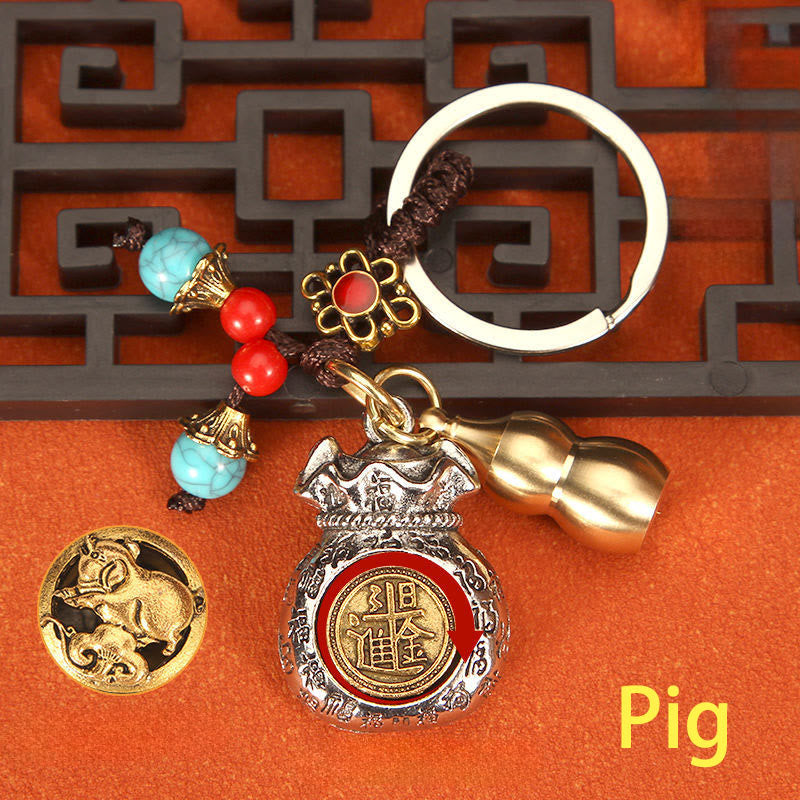 Buddha Stones Llaveros trenzados con bolsa giratoria de la fortuna del zodíaco chino - Cerdo - image 19