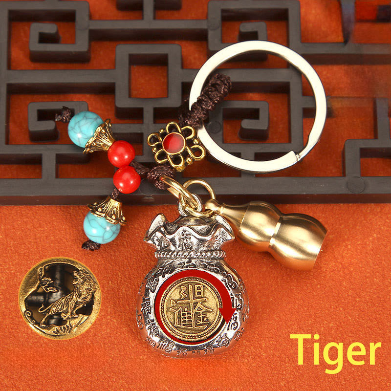 Buddha Stones Llaveros trenzados con bolsa giratoria de la fortuna del zodíaco chino - Tigre - image 2