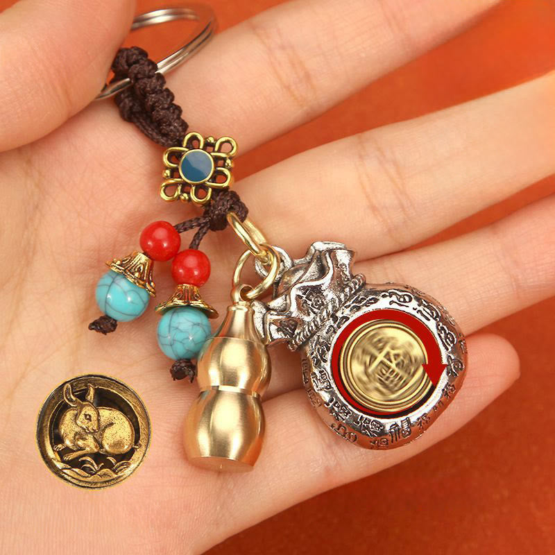 Buddha Stones Llaveros trenzados con bolsa giratoria de la fortuna del zodíaco chino - image 4