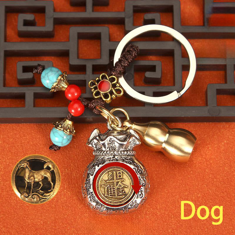 Buddha Stones Llaveros trenzados con bolsa giratoria de la fortuna del zodíaco chino - Perro - image 17