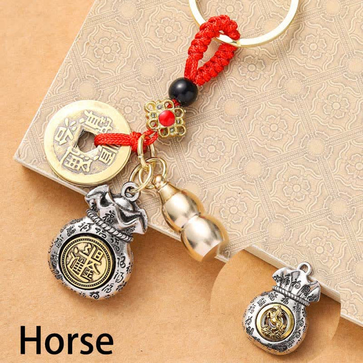 Buddha Stones Llaveros de protección con monedas de los cinco emperadores del zodiaco chino, trenzados en hilo rojo. - Caballo - image 13