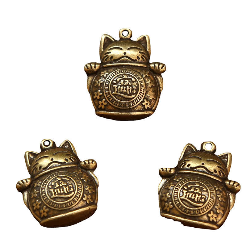 Buddha Stones Llaveros de latón con forma de gato de la suerte y monedas chinas de la fortuna - image 21