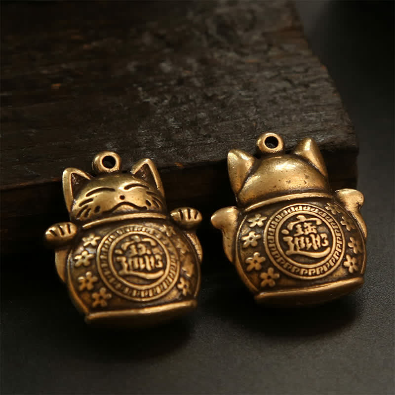 Buddha Stones Llaveros de latón con forma de gato de la suerte y monedas chinas de la fortuna - image 15