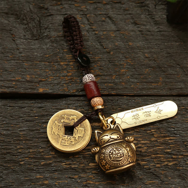 Buddha Stones Llaveros de latón con forma de gato de la suerte y monedas chinas de la fortuna - Monedas - image 2