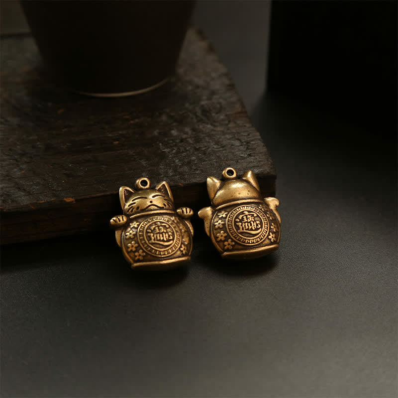 Buddha Stones Llaveros de latón con forma de gato de la suerte y monedas chinas de la fortuna - image 14