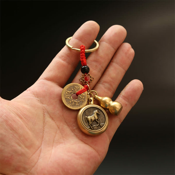 Buddha Stones Llaveros de cobre con monedas del zodíaco chino de los cinco emperadores y cordón rojo para la riqueza - image 15