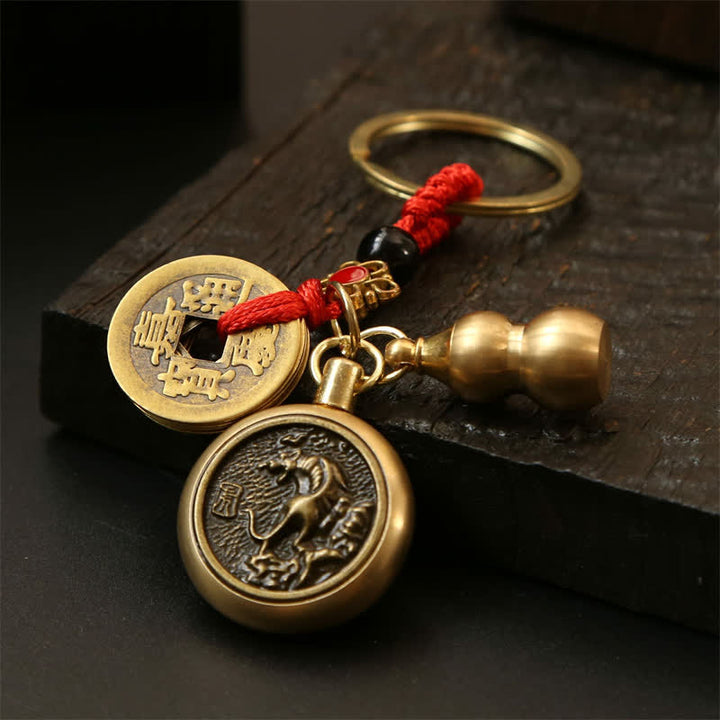 Buddha Stones Llaveros de cobre con monedas del zodíaco chino de los cinco emperadores y cordón rojo para la riqueza - image 4