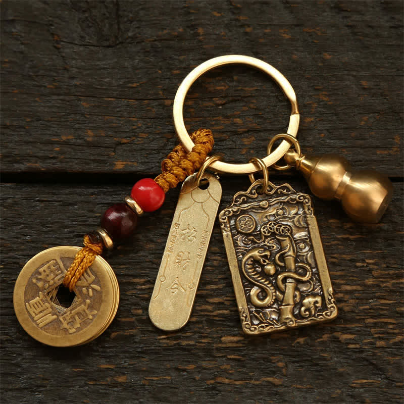Buddha Stones Llaveros de protección con forma de calabaza, monedas de cobre del zodíaco chino de los cinco emperadores - Serpiente - image 11