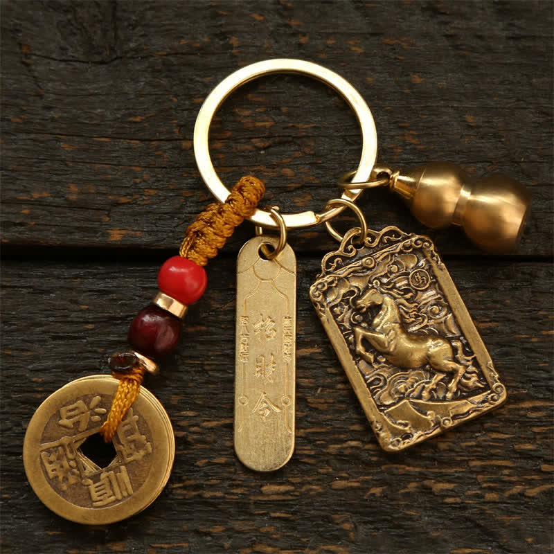 Buddha Stones Llaveros de protección con forma de calabaza, monedas de cobre del zodíaco chino de los cinco emperadores - Caballo - image 13