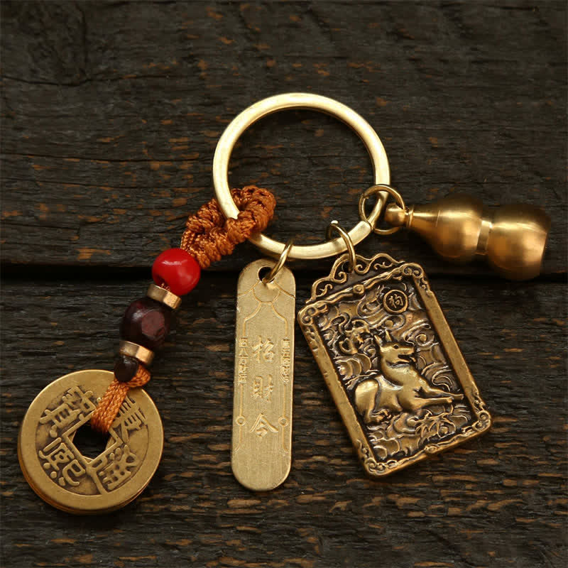 Buddha Stones Llaveros de protección con forma de calabaza, monedas de cobre del zodíaco chino de los cinco emperadores - Perro - image 19