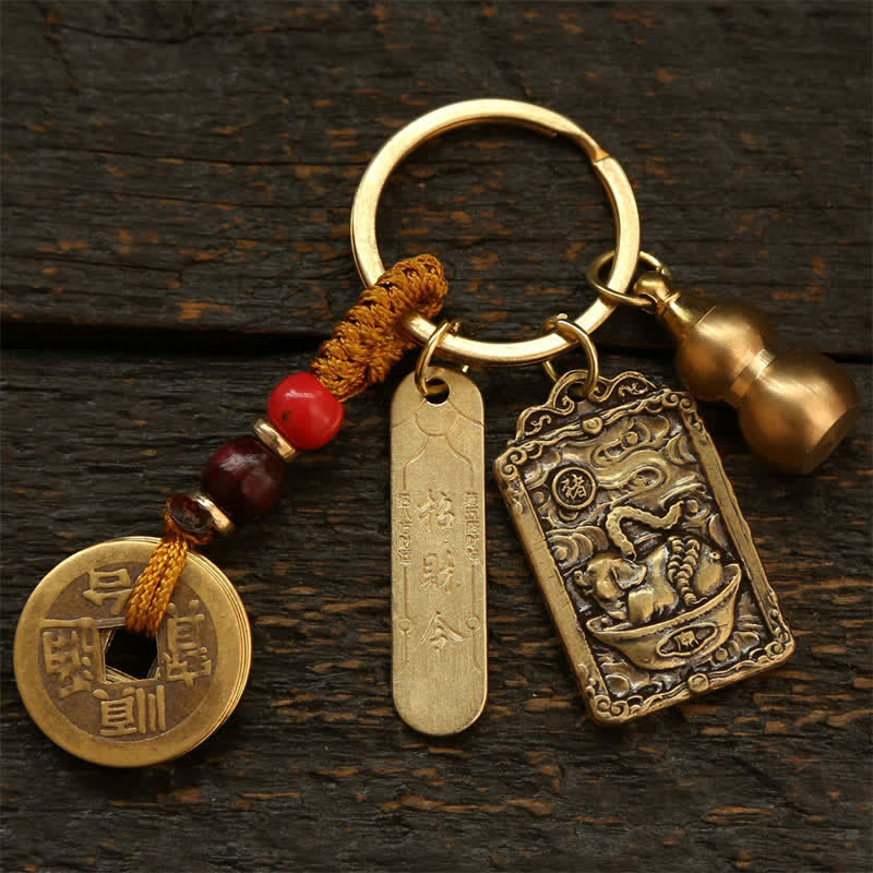 Buddha Stones Llaveros de protección con forma de calabaza, monedas de cobre del zodíaco chino de los cinco emperadores - Cerdo - image 20