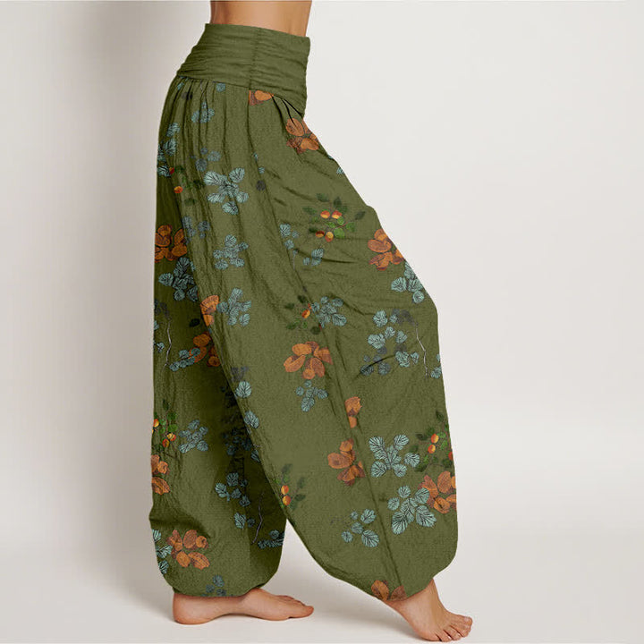 Buddha Stones Pantalones harem de algodón con estampado de flor de naranjo y hoja de menta para mujer, con cintura elástica. - image 6