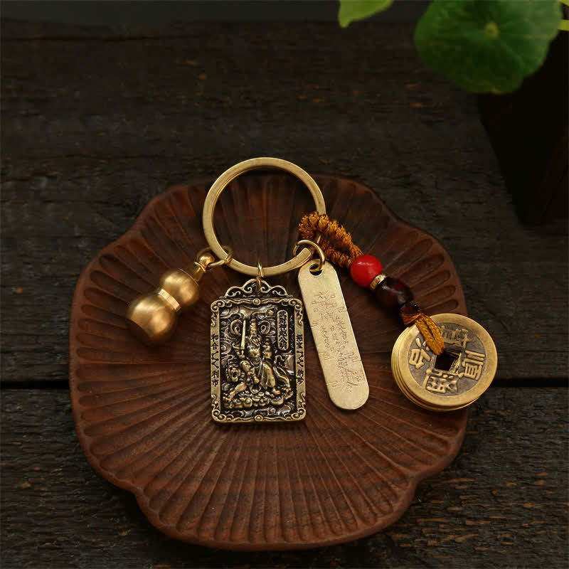 Buddha Stones Llaveros de protección con forma de calabaza, monedas de cobre del zodíaco chino de los cinco emperadores - image 23