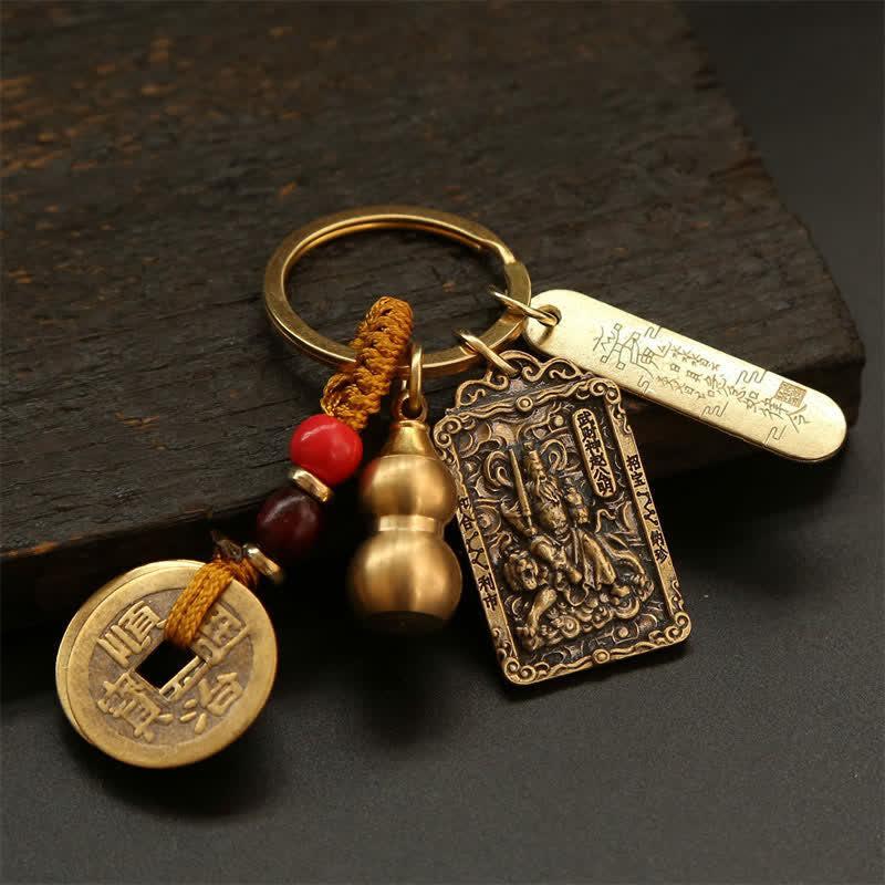 Buddha Stones Llaveros de protección con forma de calabaza, monedas de cobre del zodíaco chino de los cinco emperadores - image 24