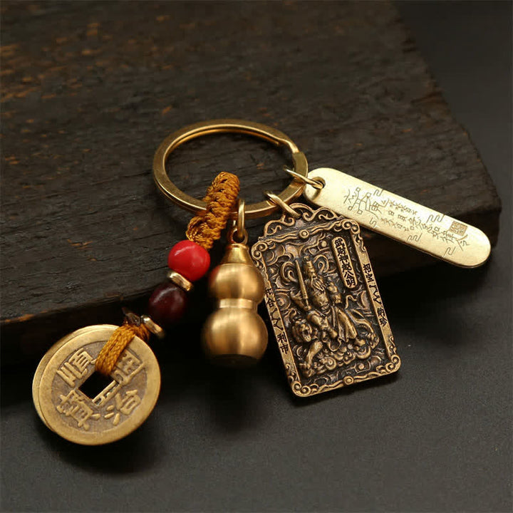 Buddha Stones Llaveros de protección con forma de calabaza, monedas de cobre del zodíaco chino de los cinco emperadores - image 24