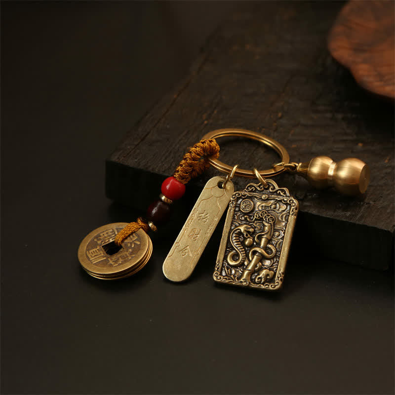 Buddha Stones Llaveros de protección con forma de calabaza, monedas de cobre del zodíaco chino de los cinco emperadores - image 12