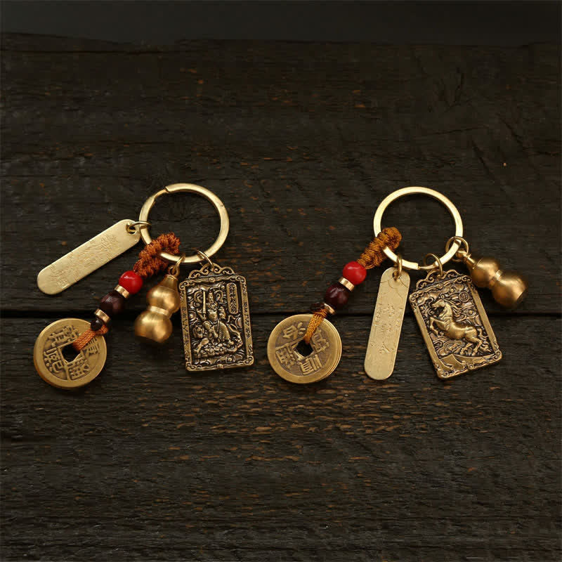 Buddha Stones Llaveros de protección con forma de calabaza, monedas de cobre del zodíaco chino de los cinco emperadores - image 16