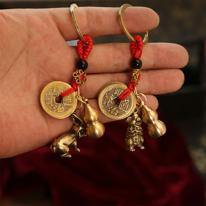 Buddha Stones Llaveros de calabaza con monedas de cobre del zodíaco chino de los cinco emperadores para la riqueza - image 23