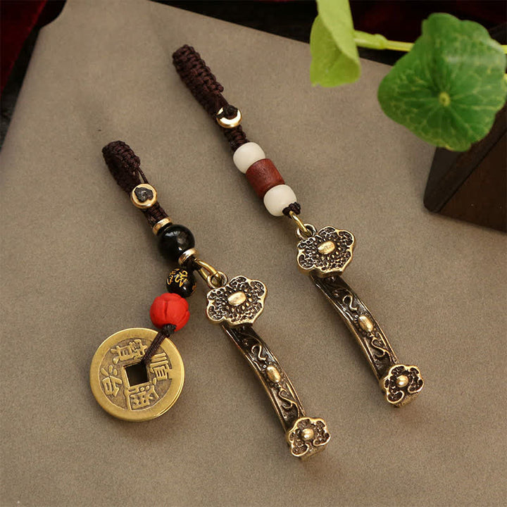 Buddha Stones Llaveros de la riqueza con monedas chinas Pi Xiu de cobre y Ruyi Lotus - image 10