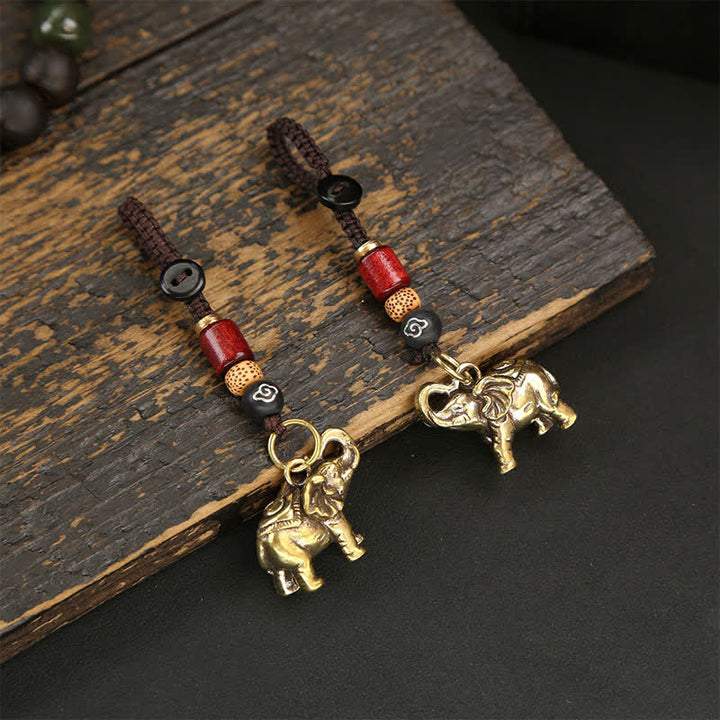 Buddha Stones Llaveros de sabiduría Pi Xiu con forma de elefante de latón y cinco monedas del emperador. - image 3