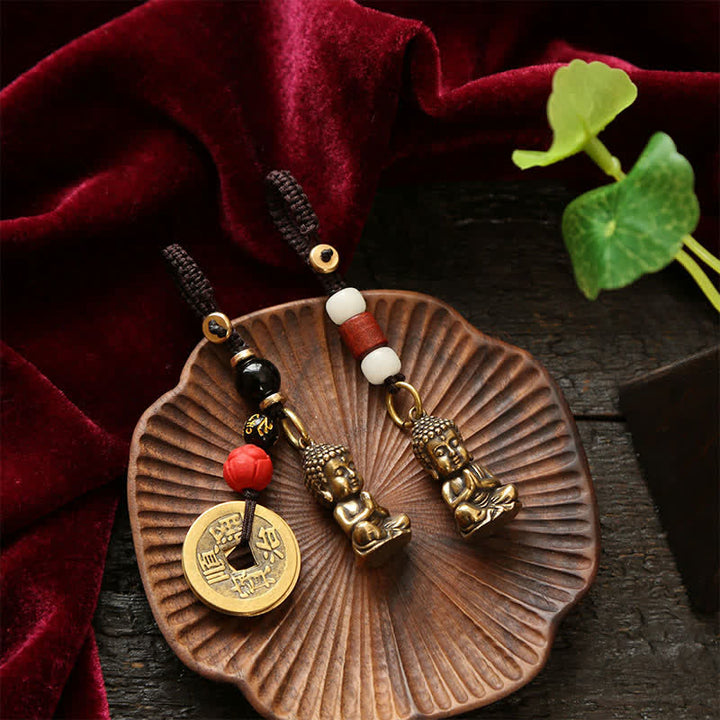 Buddha Stones Llaveros de latón con forma de Buda, cinco monedas de emperador y cordón trenzado, símbolo de la compasión. - image 18
