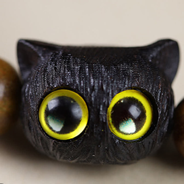Buddha Stones Pulsera de cuentas de madera de ébano con diseño de gato de la suerte para conectar con la tierra - image 9