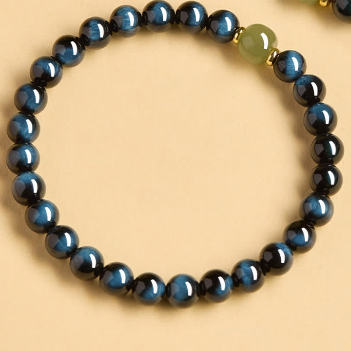 Buddha Stones Pulsera de cuentas redondas de jade Hetian ojo de tigre azul, pulsera de intuición - image 9