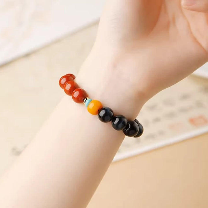Buddha Stones Pulsera de cuentas redondas de ágata roja y ojo de tigre azul del sur - image 11