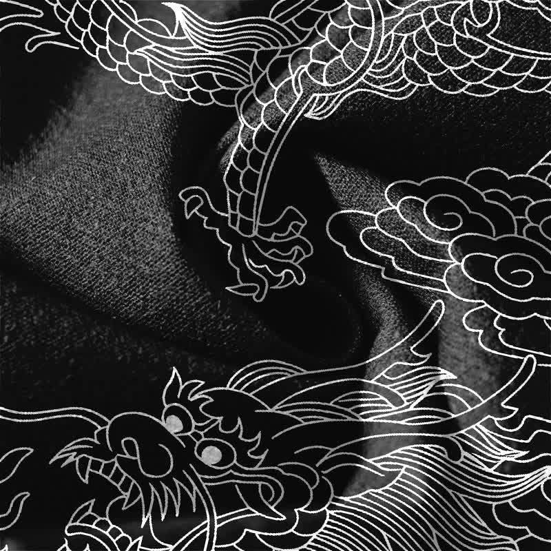 Buddha Stones Pantalones de hombre de algodón puro con estampado de nube y dragón dorado, cordón ajustable y corte cónico, con bolsillos. - image 13