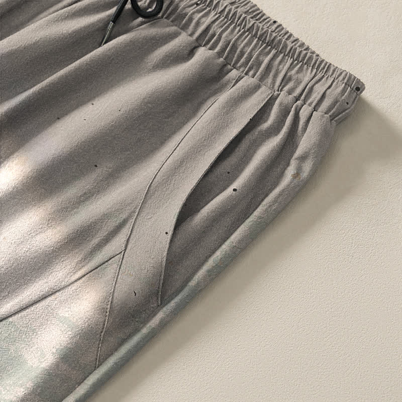 Buddha Stones Pantalones de hombre de algodón puro con estampado de bambú, cordón ajustable y corte cónico, con bolsillos. - image 4