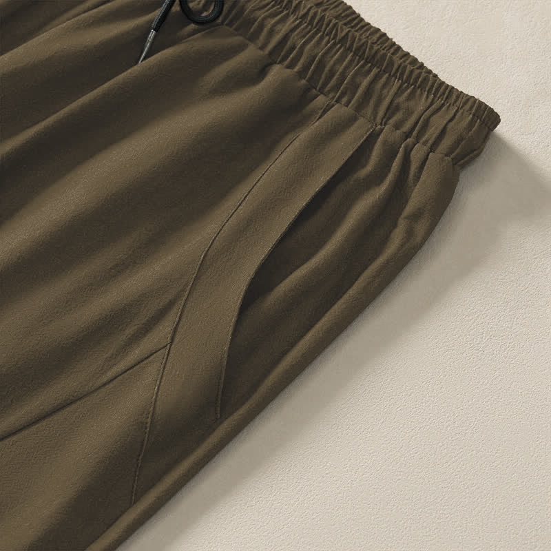 Buddha Stones Pantalones de hombre de algodón puro con estampado de tigre rugiente y bambú, con cordón ajustable y bolsillos. - image 4