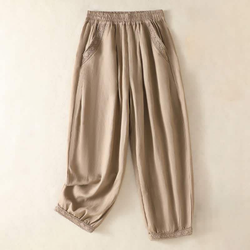 Buddha Stones Pantalones capri lisos de estilo bohemio informal de verano para mujer, de pierna recta y con bolsillos. - Broncearse - US8-10, UK/AU12-14, EU40-42 (2XL) - image 0
