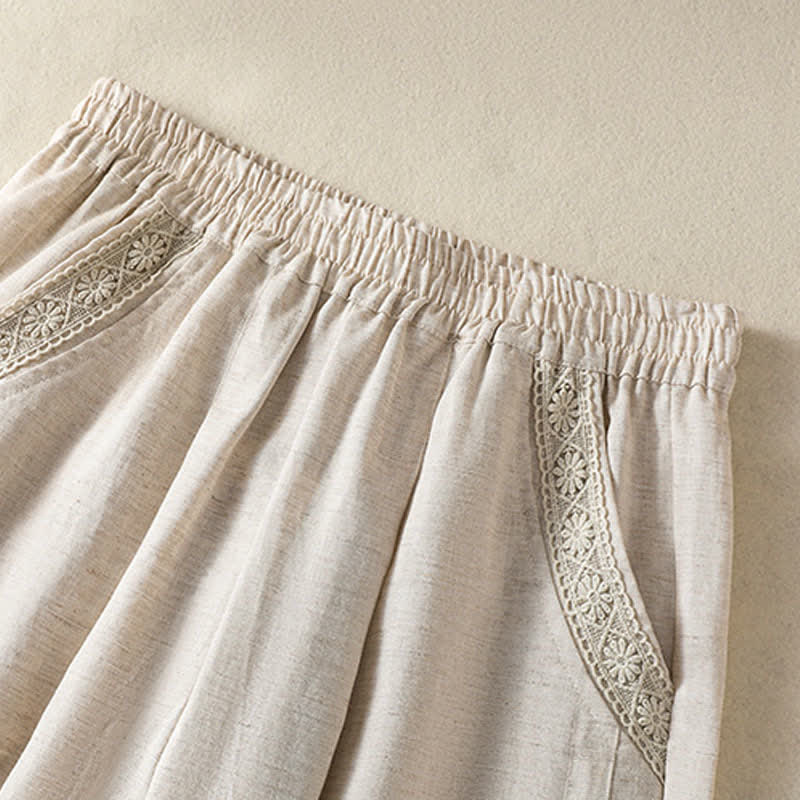 Buddha Stones Pantalones capri lisos de estilo bohemio informal de verano para mujer, de pierna recta y con bolsillos. - image 10