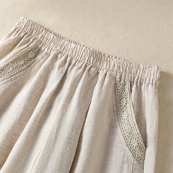 Buddha Stones Pantalones capri lisos de estilo bohemio informal de verano para mujer, de pierna recta y con bolsillos. - image 10