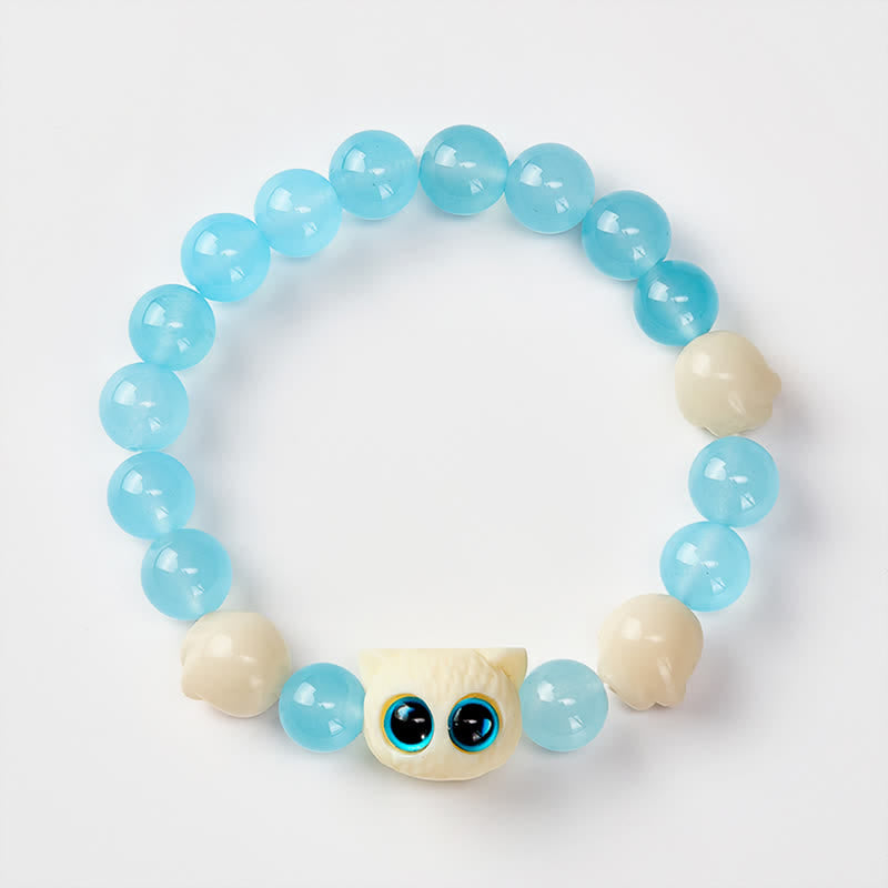 Buddha Stones Pulsera de cuentas de pureza de gato tallada a mano en calcedonia azul - image 3