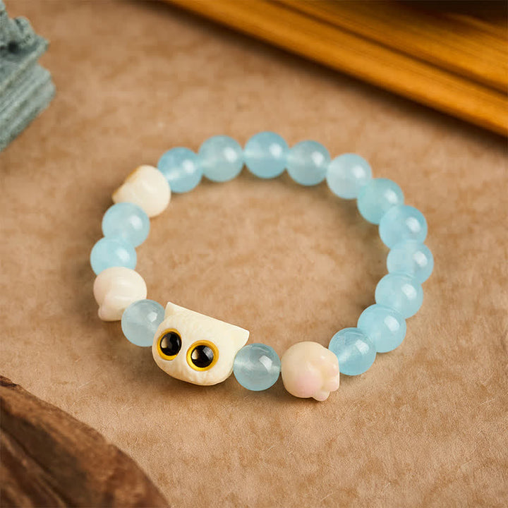 Buddha Stones Pulsera de cuentas de pureza de gato tallada a mano en calcedonia azul - image 12