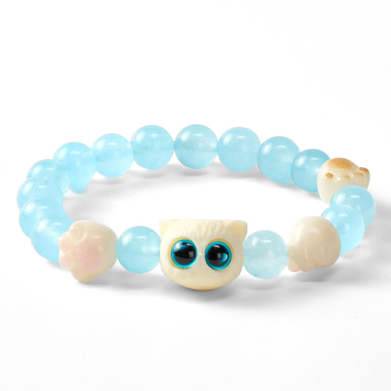 Buddha Stones Pulsera de cuentas de pureza de gato tallada a mano en calcedonia azul - image 4