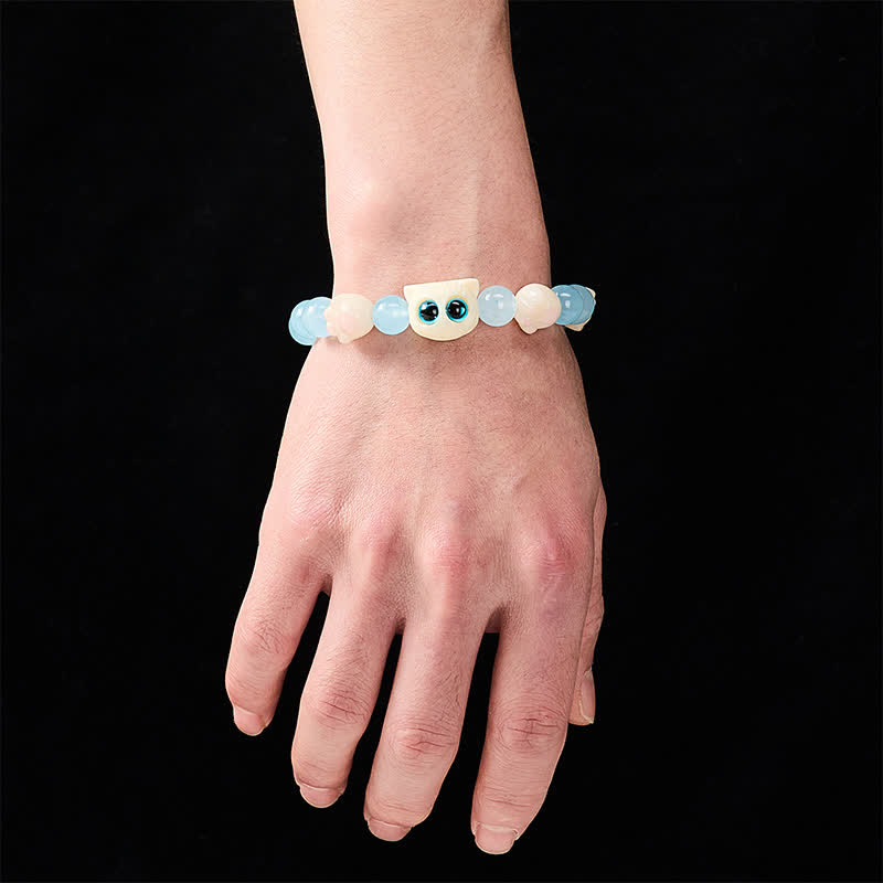 Buddha Stones Pulsera de cuentas de pureza de gato tallada a mano en calcedonia azul - image 6