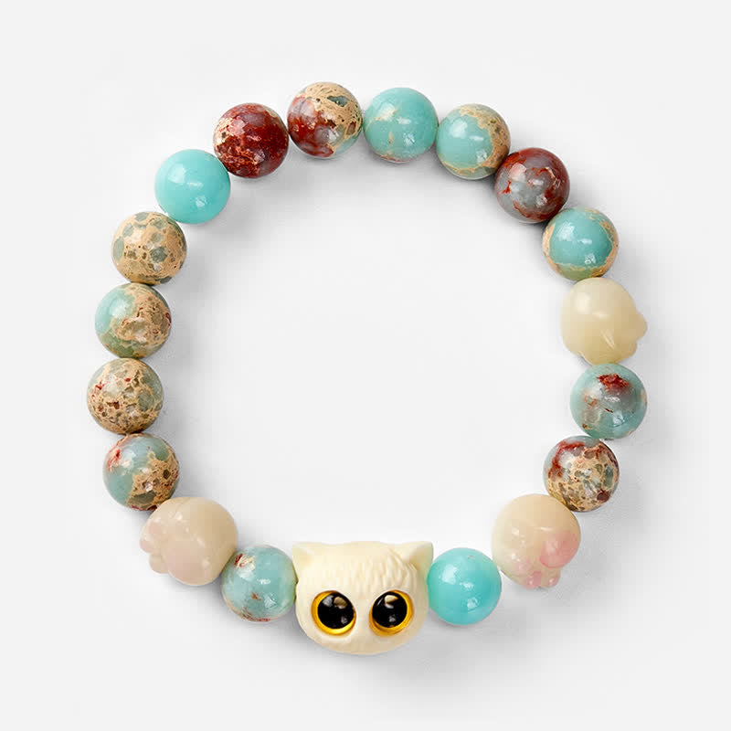 Buddha Stones Pulsera de cuentas con relieve de pureza de gato tallada a mano en piedra Shoushan - image 16