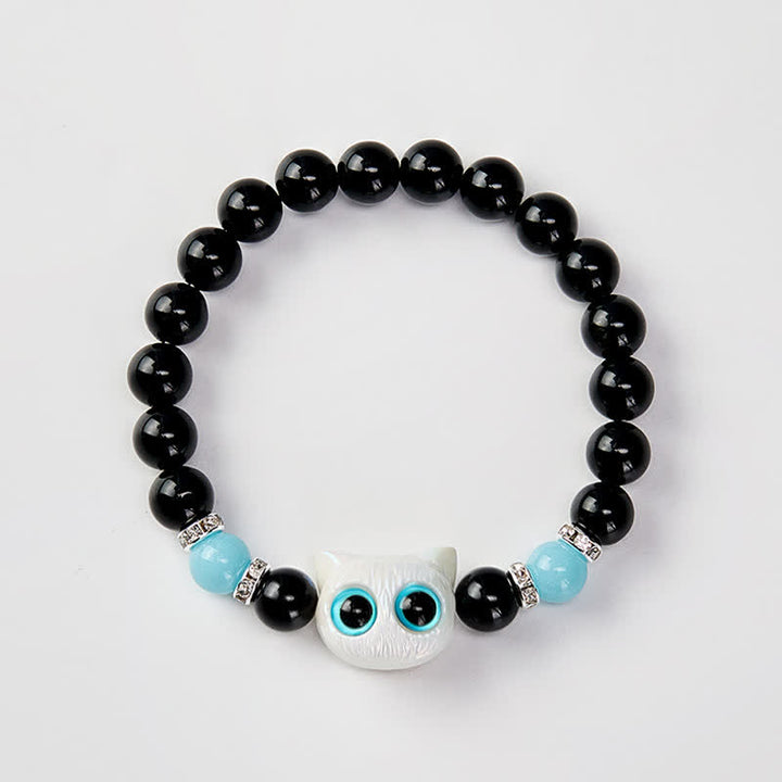 Buddha Stones Pulsera de cuentas de protección con forma de gato de ojos grandes y bonito de obsidiana negra - image 11