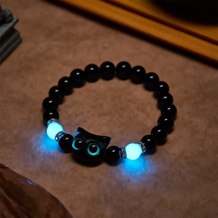 Buddha Stones Pulsera de cuentas de protección con forma de gato de ojos grandes y bonito de obsidiana negra - image 16
