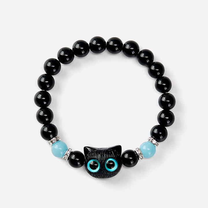Buddha Stones Pulsera de cuentas de protección con forma de gato de ojos grandes y bonito de obsidiana negra - image 20