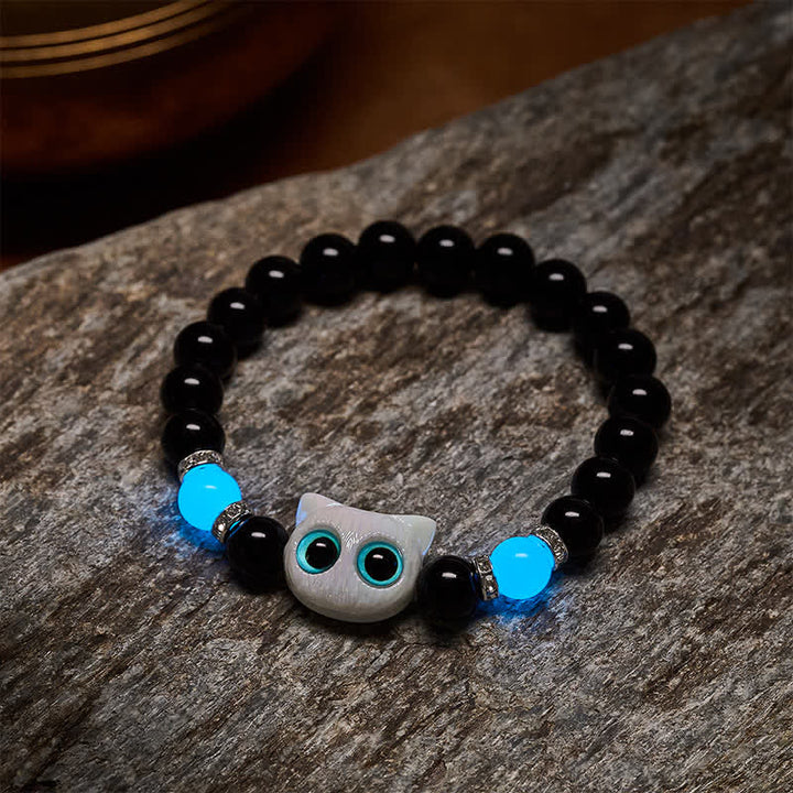 Buddha Stones Pulsera de cuentas de protección con forma de gato de ojos grandes y bonito de obsidiana negra - image 8