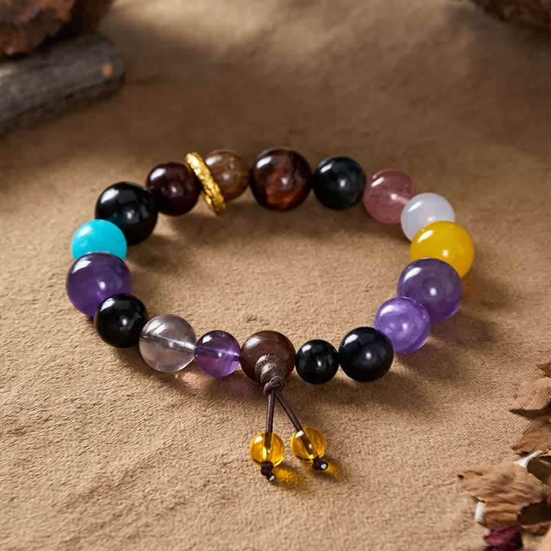Buddha Stones Pulsera tibetana de equilibrio con 18 cuentas de amatista y ojo de tigre. - image 4