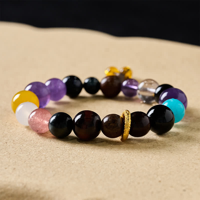 Buddha Stones Pulsera tibetana de equilibrio con 18 cuentas de amatista y ojo de tigre. - image 1