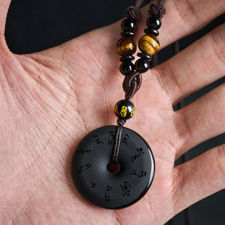 Buddha Stones Collar trenzado grabado con hebilla de paz de obsidiana negra y protección - image 12
