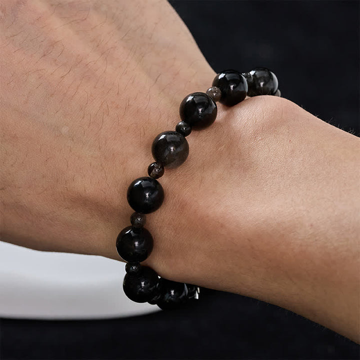Buddha Stones Pulsera protectora de cuentas redondas de obsidiana negra de una o dos capas - image 7