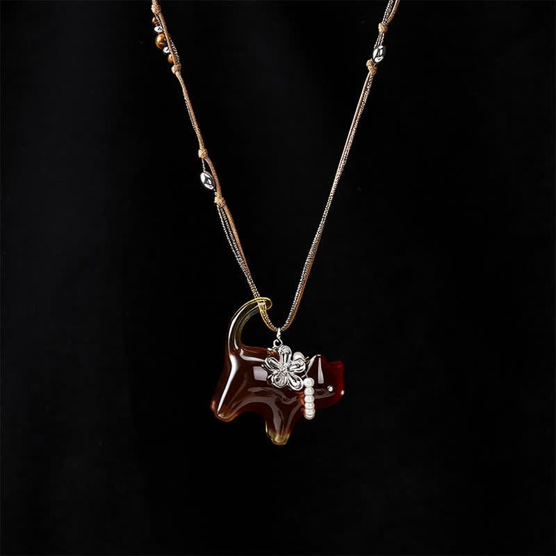 Buddha Stones Collar de resina con colgante de flor de gato negro y marrón y perlas de paz. - image 4