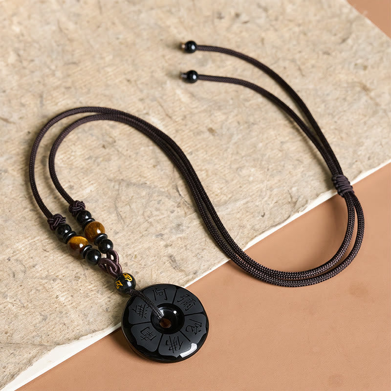 Buddha Stones Collar con hebilla de protección Namo Ami de obsidiana negra grabada - image 3